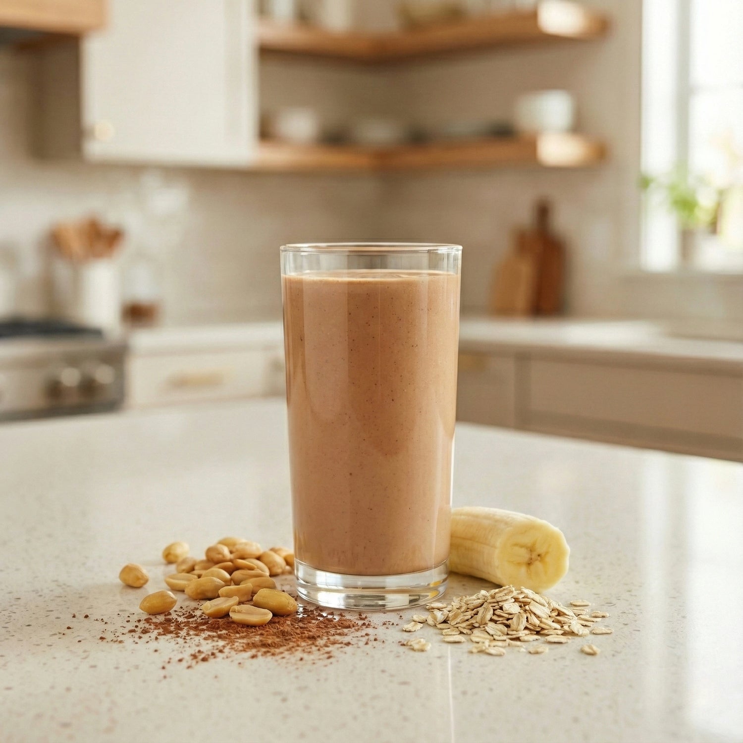 Frühstücks-Smoothie mit Haferflocken, schnell gemixt im Akku-Mixer