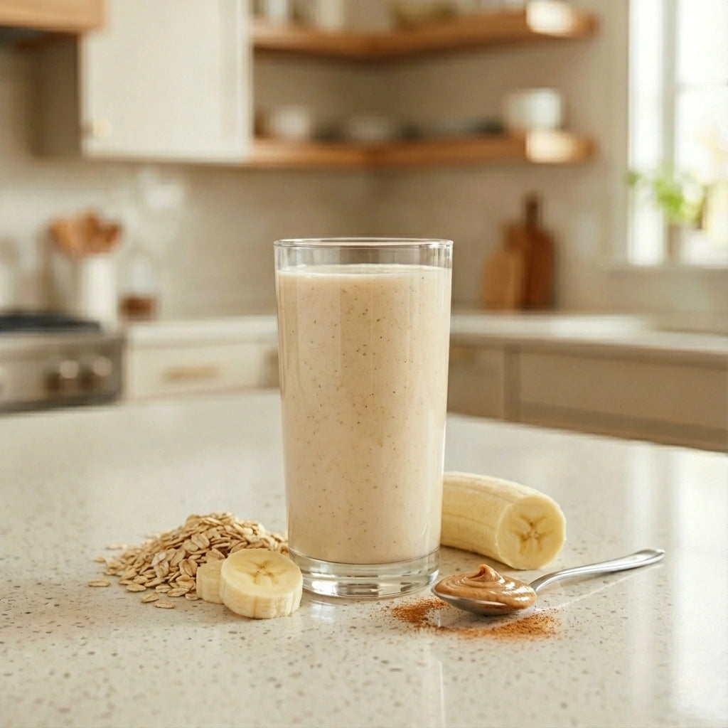 Protein-Smoothie mit Banane nach dem Training, zubereitet im To-Go-Mixer