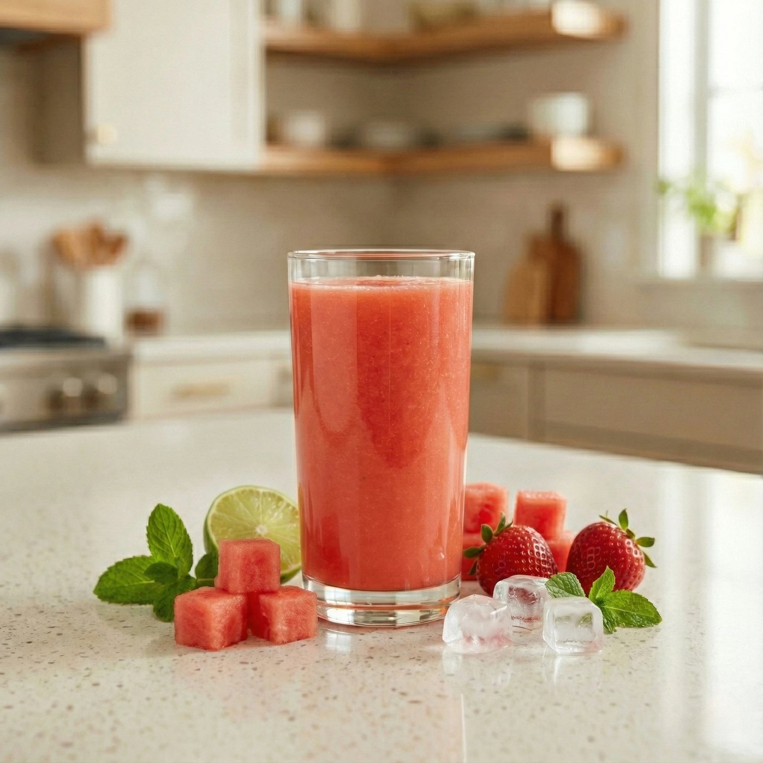 Cremiger sommerlicher Smoothie, gemixt im leistungsstarken Akku-Mixer